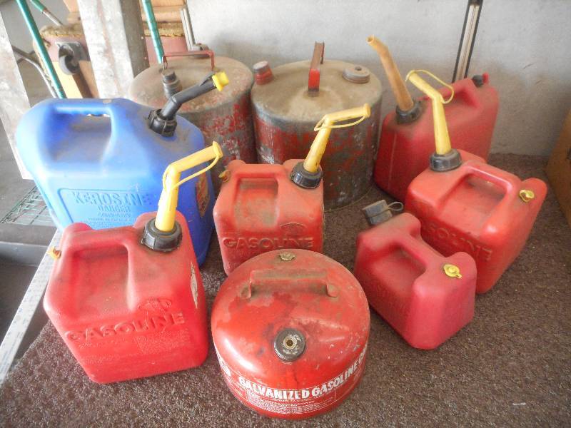 lot 105 image: Lot Of (9) Assorted Gas Cans ...