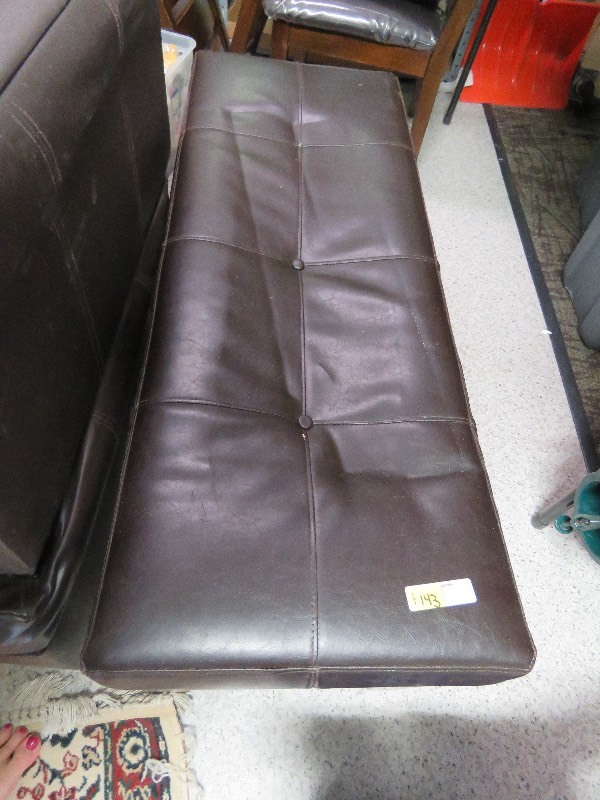 lot 143 image: Leather & Wood Bench