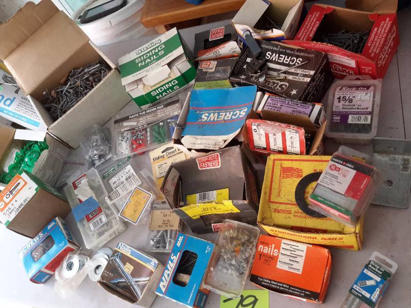 lot 79 image: Misc. Nails and screws as pictured.  Look at close-ups, or inspect to make sure of what you are getting.  To much to inventory