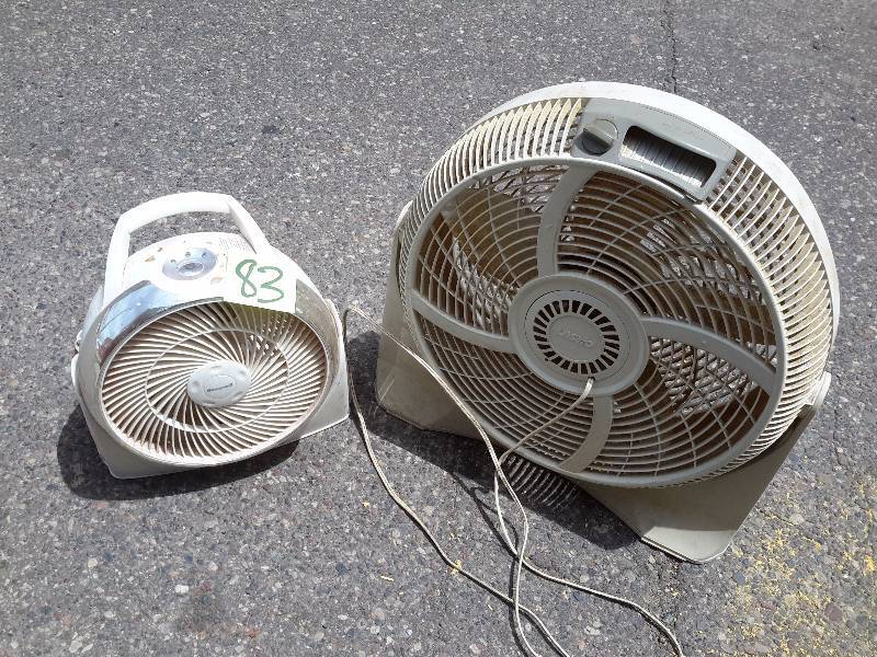 lot 83 image: 2 nice Fans.. Lasko and Honeywell. .Both Tested and work well. Need cleaning.