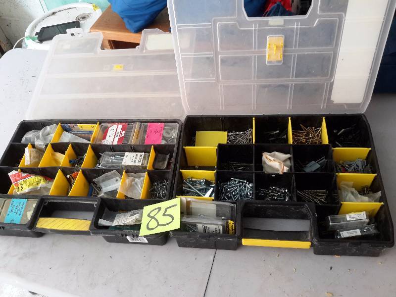 lot 85 image: 2 Stanley Plastic divided storage cases.  With Contents