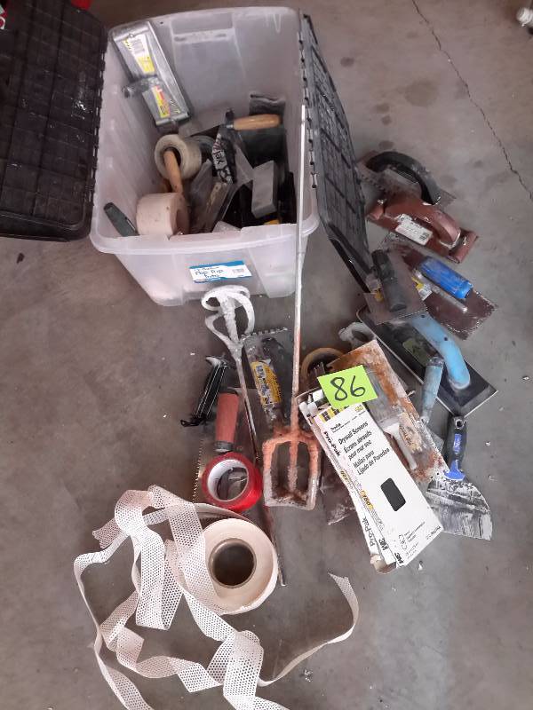 lot 86 image: Large lot of Dry wall tools and products.