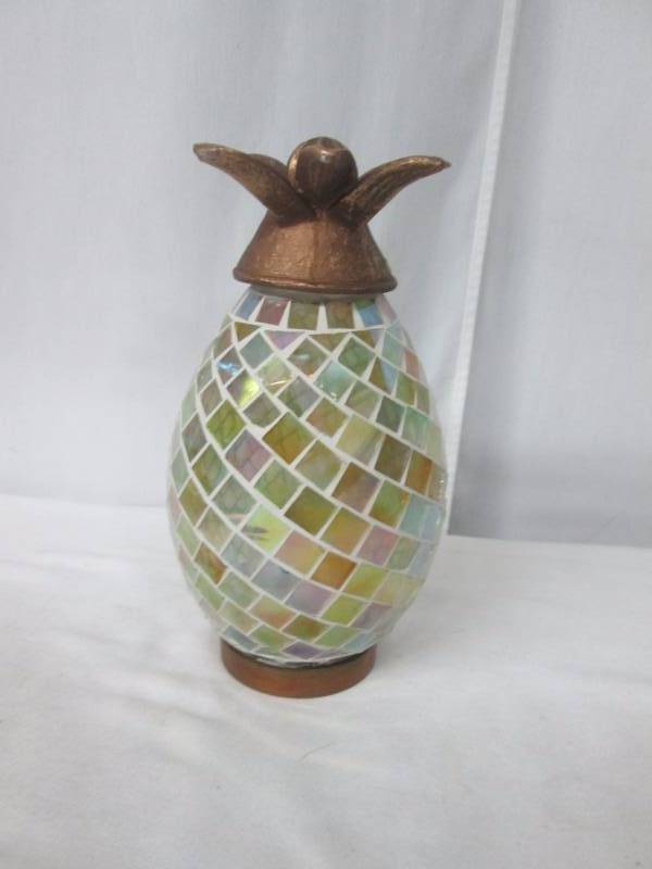 lot 61 image: Smart Solar Ananas Glass Mosaic Pineapple Lantern