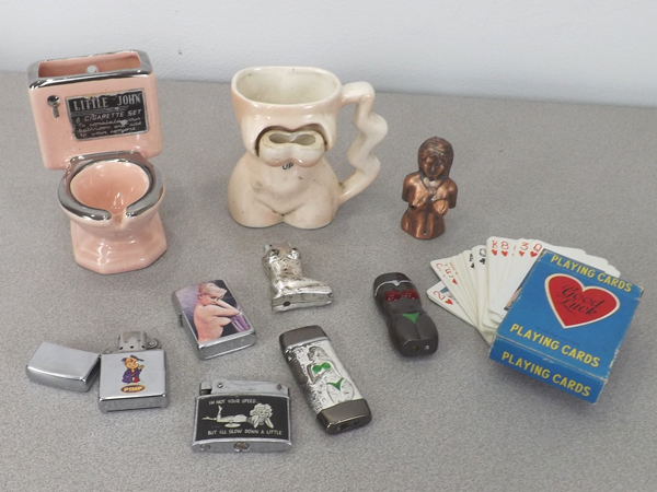 lot 4 image: Lot of Vintage Risque Lighters, Pinup, Playing Cards, etc.