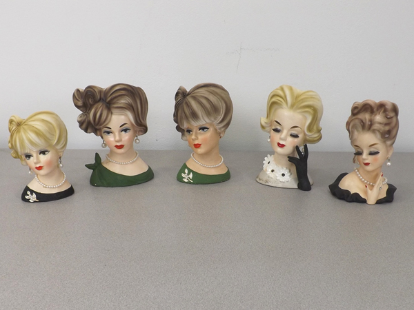 lot 5 image: Vintage Porcelain Lady Head Vases