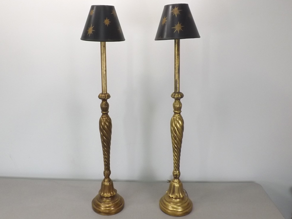 lot 24 image: Pair of Tall Mid-Century Starburst Candlestick Table Lamps