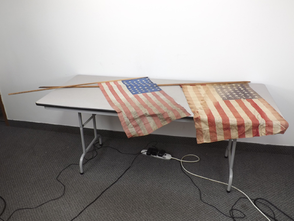 lot 32 image: Pair of WWI Era American Flags on Wood Poles