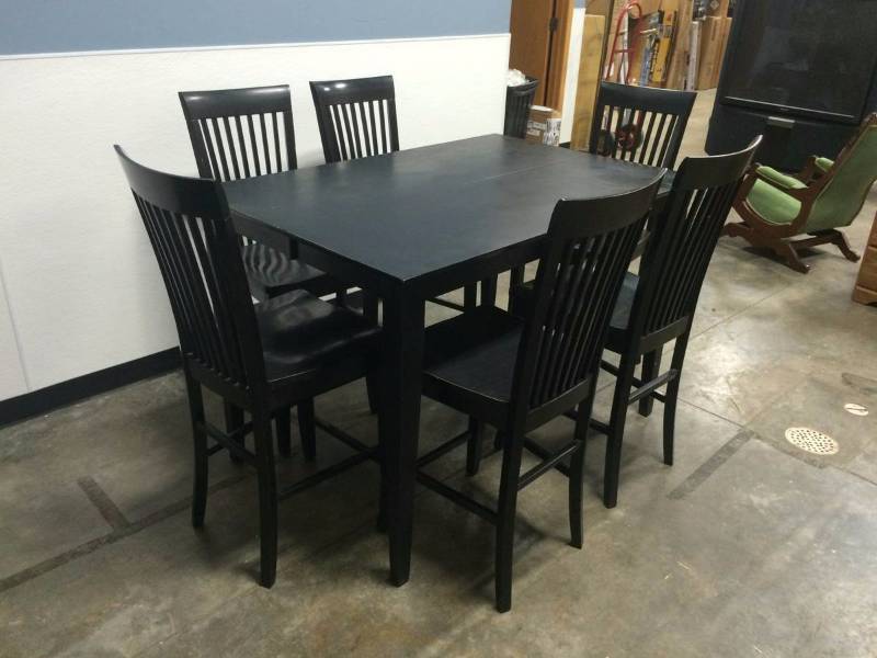 lot 1 image: Bar Height Dining Table with 6 Chairs - Black