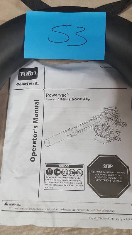 Toro Power Vac 2 Cycle Blower Vac Tested works well