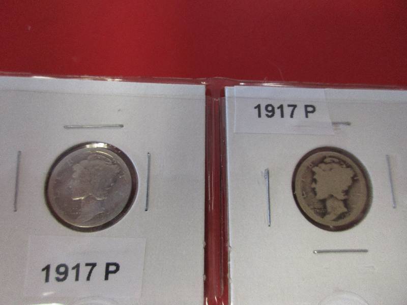 Lot of (20) harder to find date Mercury Dimes. Dates include 1917-P, 1917-S, 1918-P, 1918-S, 1919-P, 1920-P, 1928-P, 1928-S, 1939-P, 1940-P 1940-D.