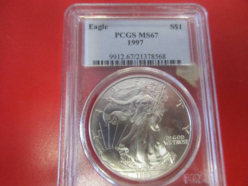  PCGS Certified 1997 American Silver Eagle in MS67 Grade. Great investment opportunity for a certified ASE.