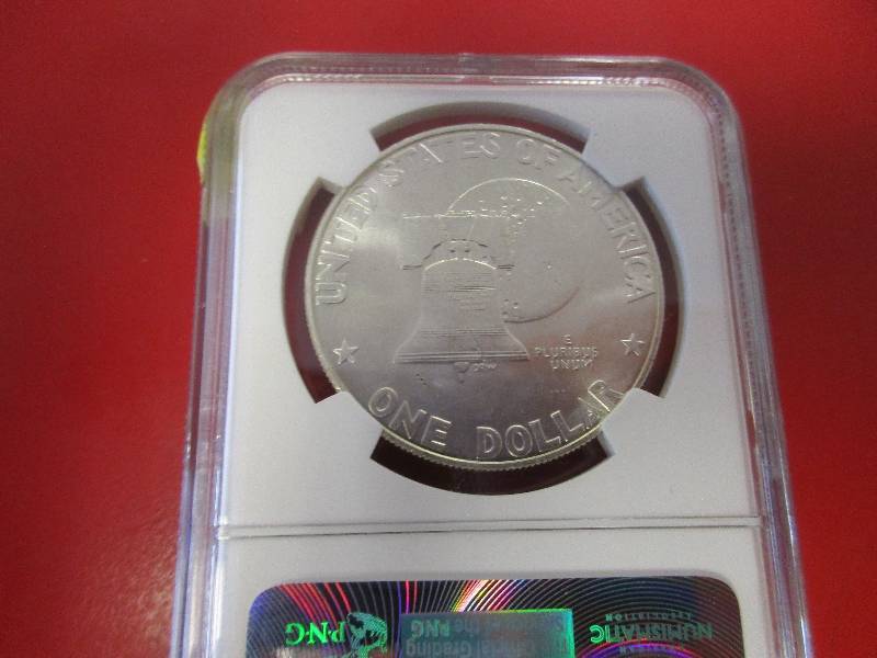  NGC Certified 1776-1976-S Bicentennial Silver Dollar in MS64 Grade.  40% Silver Ike with the Moon and Bell reverse for the 200th Anniversary of the USA