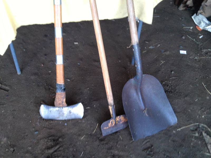AX ,SHOVEL AND A SCRAPER