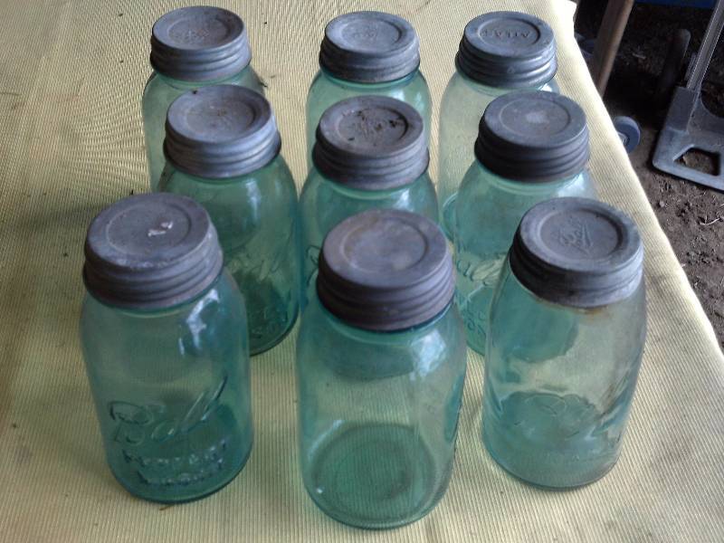 SET OF 9 GREEN BALL JARS
