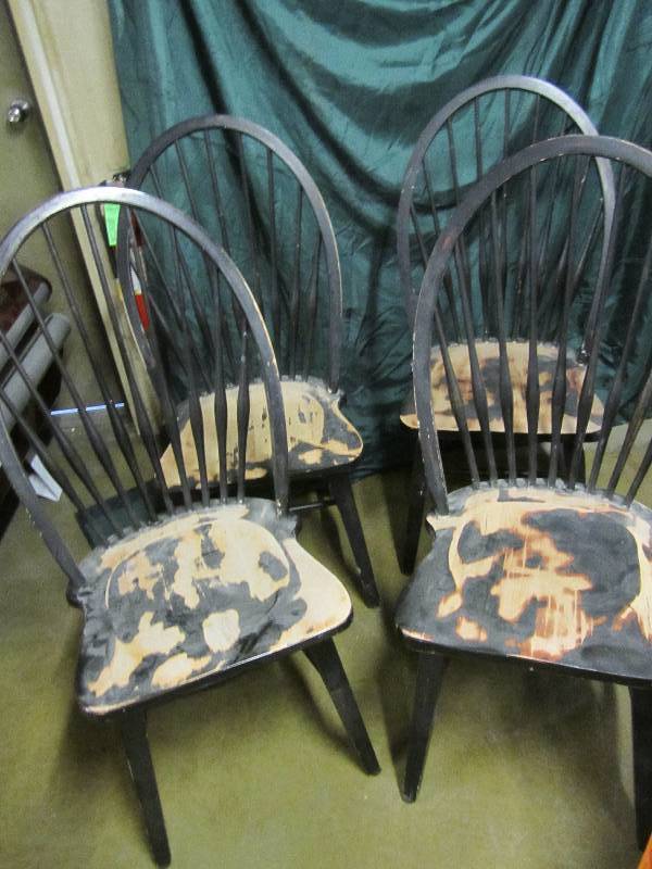 lot 49 image: 4 wood chairs, distressed seats...