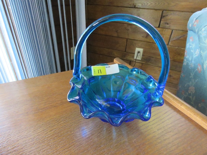 Blue Glass Basket Bowl