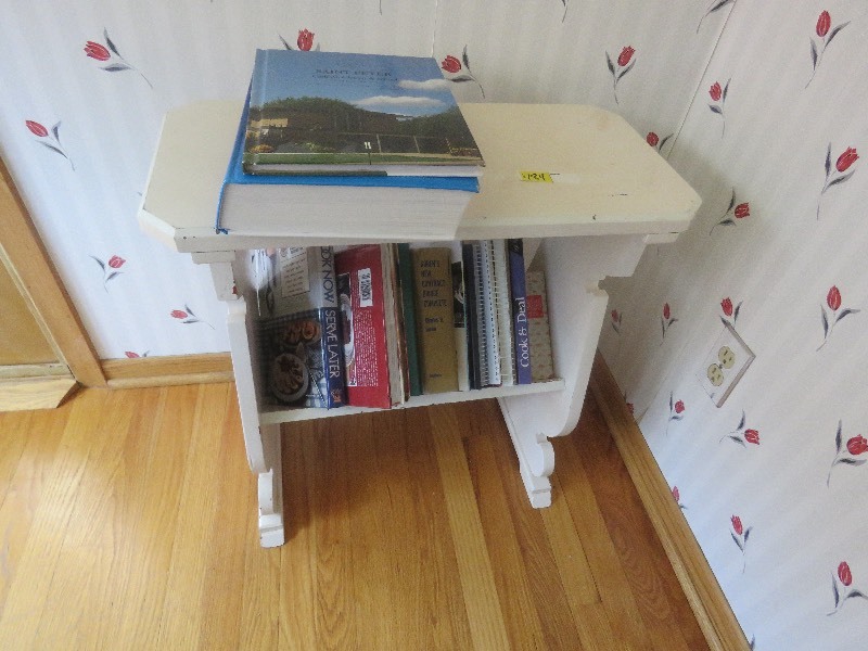 Wood book stand with books