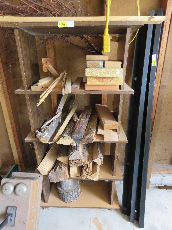 Wood shelf with contents