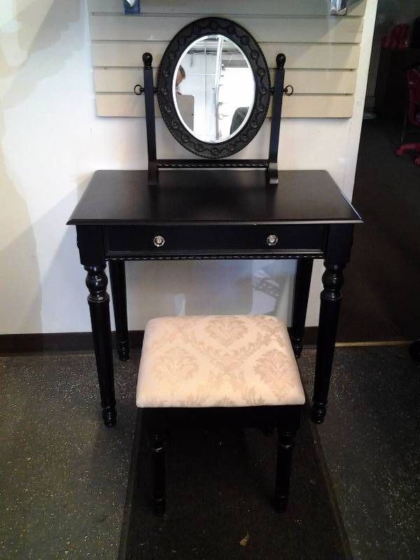 Black Vanity, Stool, & Mirror
