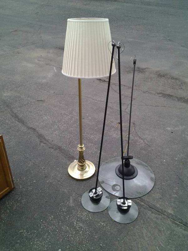 3 Glass Hanging Lamps, 1 Brass Stand Up