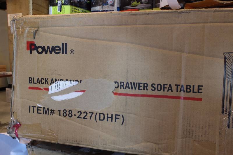 lot TABLE-2 image: Powell Black and Mirrored 1 Drawer Sofa Table VALUE $370 (C2)