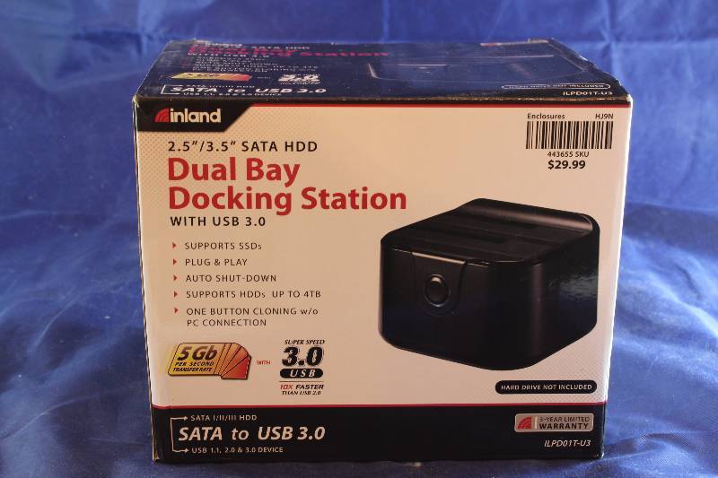 lot DOCK-1 image: inland 2.53.5 Sata HDD Dual Bay Docking Station with USB 3.0 RETAIL VALUE $25 (C6)