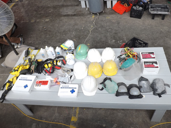 lot 44 image: Large Lot of Hardhats, Masks, First-Aid, Safety Harnesses Etc.