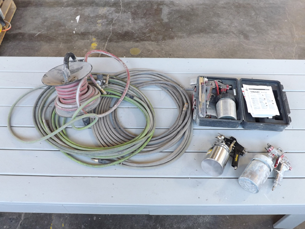 lot 53 image: 3 Husky & Central Pneumatic Industrial Paint Sprayer Guns wHoses