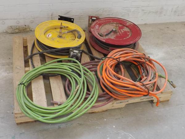 lot 54 image: Pallet of Tekton Industrial Hose Reels Hoses etc.