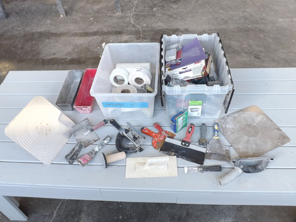 lot 59 image: Large Lot of Drywall Supplies Tools, Scrapers, Trowels etc.