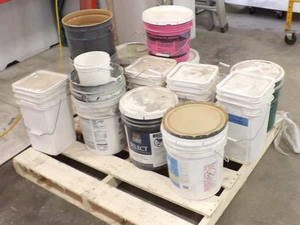 lot 66 image: Lot of Commercial Paint, Grout, Adhesive & Empty Buckets