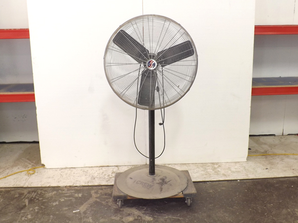 lot 86 image: 30 Industrial Pedestal Q Standard Warehouse Fan on Cart