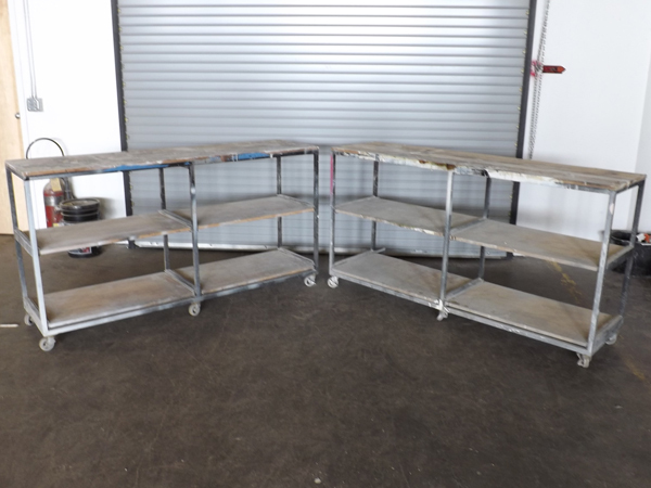 lot 122 image: Pair of Heavy Duty Custom Rolling Cart wPullout Shelves