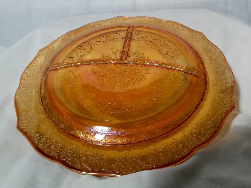 Gorgeous Normandie Pattern Iridescent Marigold Dinnerware (1933 - 1940 Depression Glass, By Federal Glass Co.)