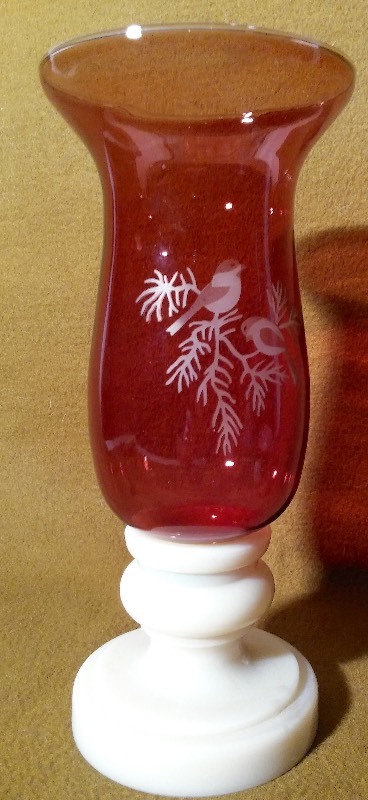 (2) Vintage Pieces - Porcelain Covered Jewelry Dish & Fenton Etched Hurricane Lamp