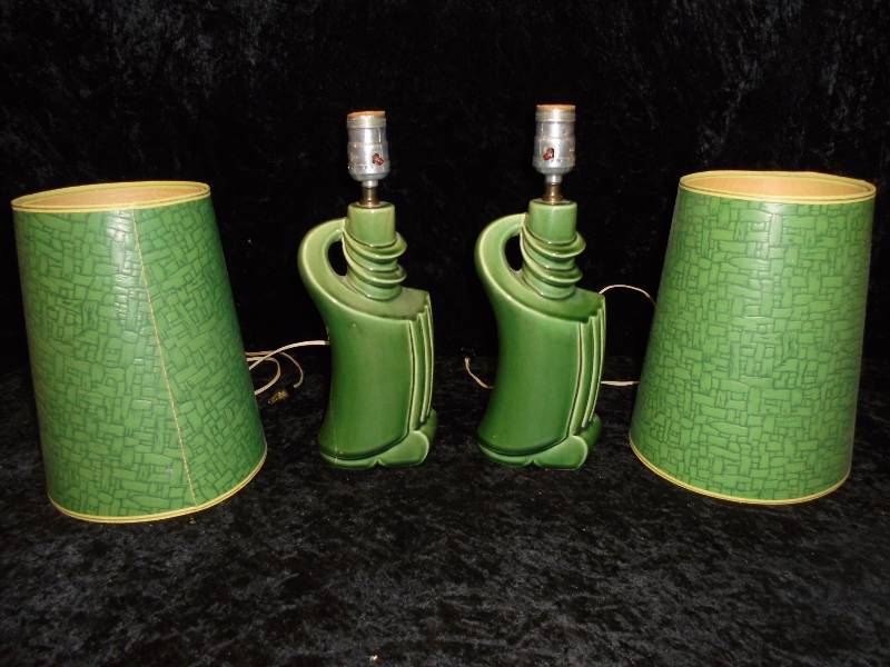 lot 11 image: Pair - Vintage Green Lamps
