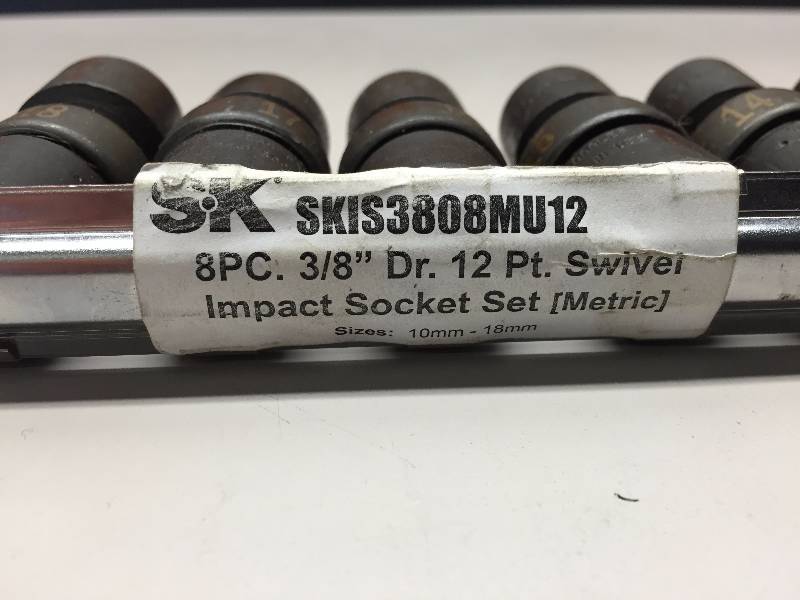 lot 3 image: S-K METRIC 12PC 38 DRIVE 12 POINT IMPACT SWIVEL SOCKET SET 10MM-18MM