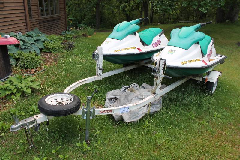 Lot of (2) 1996 Sea-Doo SPX Jet Skis on a 1996 Double Trailer