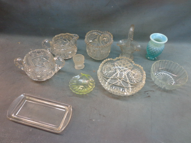 lot 43 image: Sugar Bowl, Creamer Cups, Candy Dishes & Butter Tray