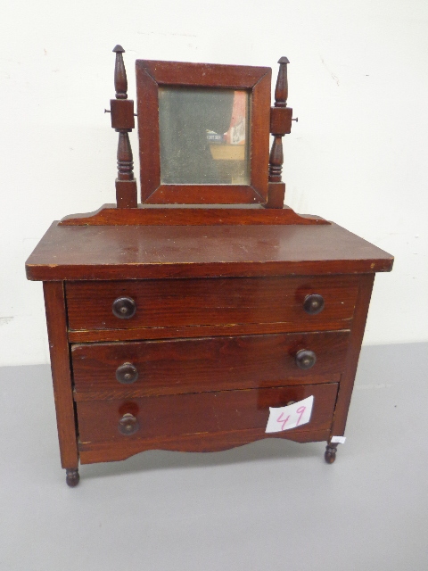 lot 49 image: wooden Antique 3 Drawer Jewelry Box