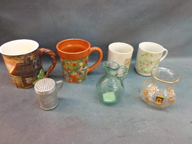 lot 51 image: Cups, Mugs, Vases, Flour Shaker & Water Pitcher