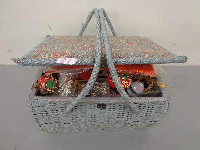 lot 81 image: Woven Sewing Basket full Of Materials