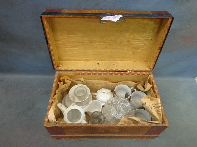 lot 119 image: Wood Box With Tiny Tea Party Glassware