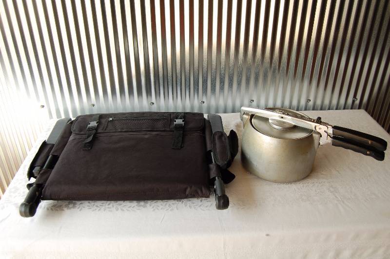 Folding Bleacher Chair and Pressure Cooker