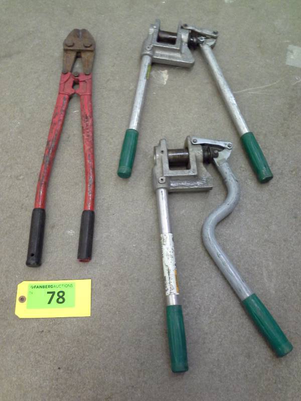 lot 78 image: (2) Greenlee Metal Stud Punches, (1) Bolt Cutters