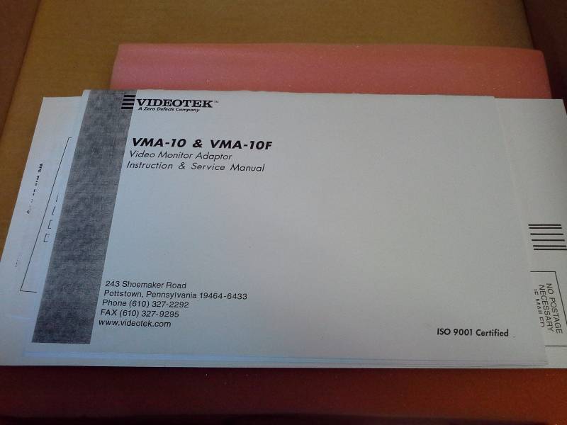 (1) Videotek VMA-10 & VMA-10F Video Monitor Adapter