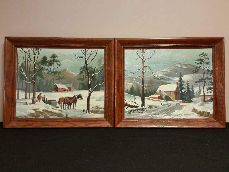 lot 147 image: Vintage Paint-By-Number Winter  Spring Scenes