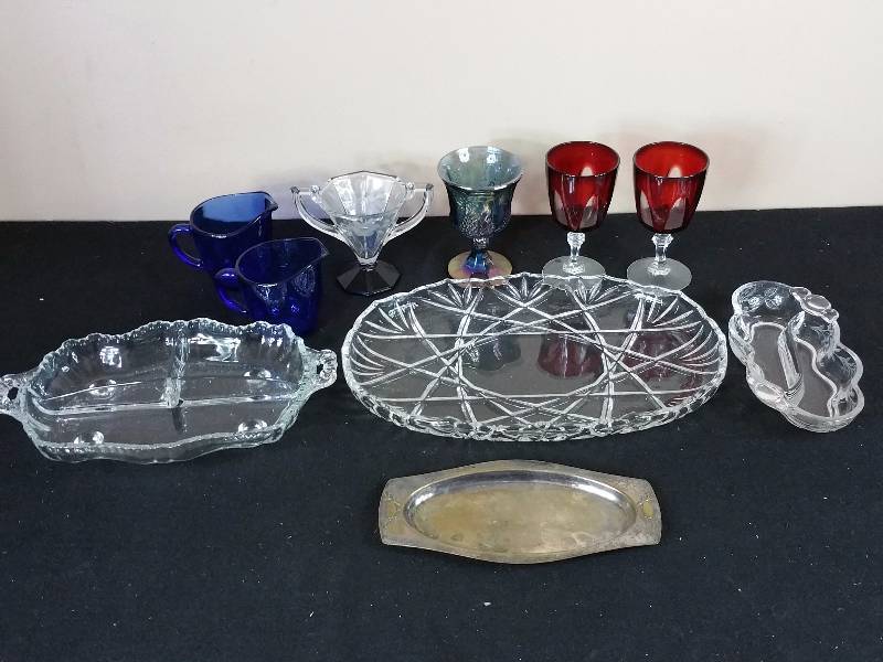 lot 199 image: Carnival Glass, Ruby Cut To Clear, Depression, Cobalt, Etc.