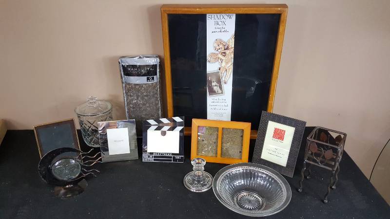 lot 155 image: Shadowbox, Queen Bed Skirt, Picture Frames, Etc.