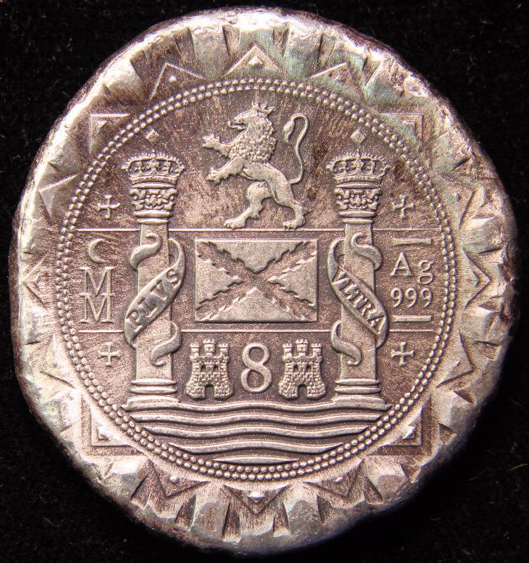 RARE 1622 SILVER ATOCHA COB 8 REALE DANIEL CARR MOONLIGHT MINT LION & COLUMNS SILVER FROM ATOCHA SHIPWRECK